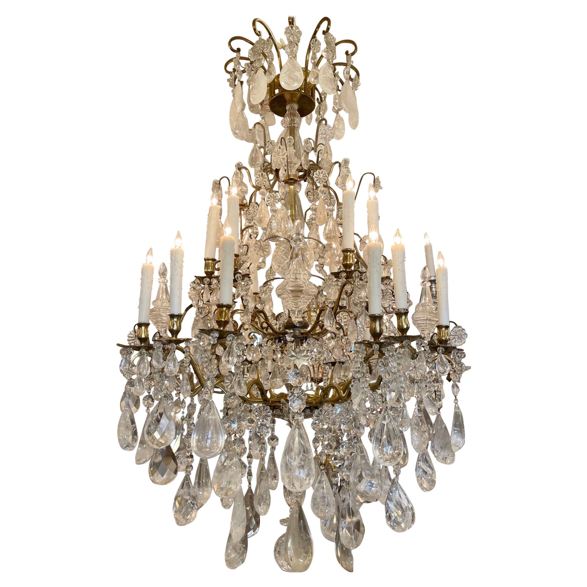 19th Century French Bronze and Rock Crystal Chandelier