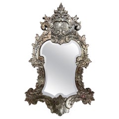 19th Century Venetian Etched Mirror with Original Beveled Glass