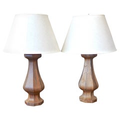 Indonesian 1950s Masassar Wood Table Lamps Including Shades