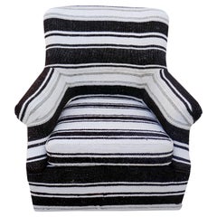Swivel Club Chair in Vintage Berber Tribal Striped Kilim Wool, "one-of-a-kind"