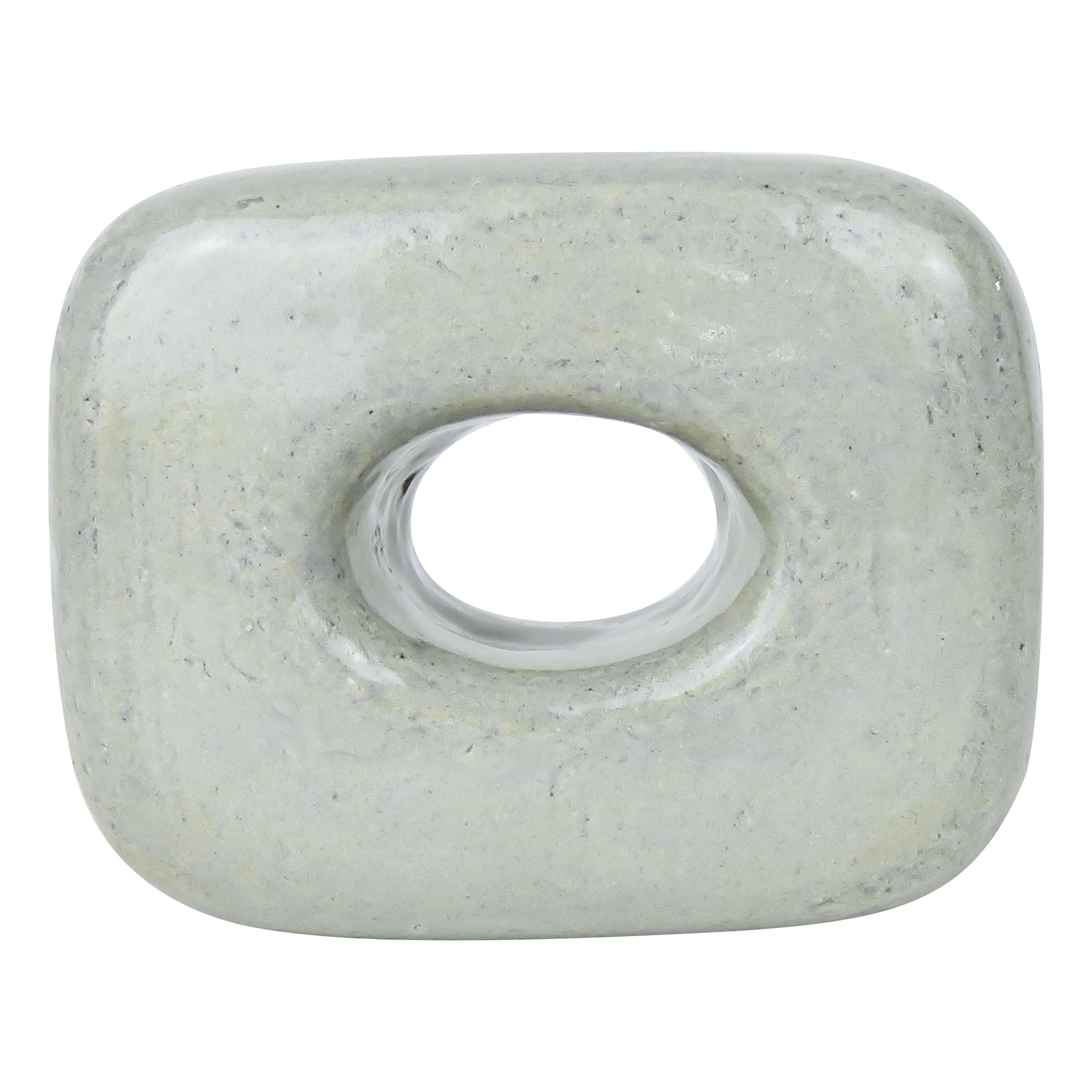 Ceramic Sculpture, Oblong Cube with Oval Opening in Glossy Gray Glaze