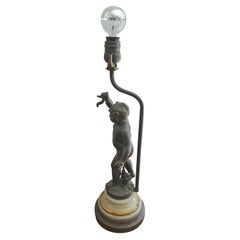 Antique French 19th Century Bronze Statuette on Marble Stand Converted to Desk Lamp