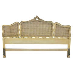 Vintage Prince Howard French Provincial Hollywood Regency Ant. White Cane King Headboard