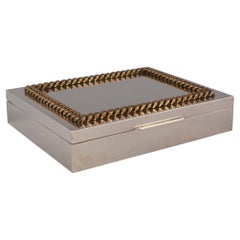 Italian Nickel Plate Cigar Box with Brass Chain Trim