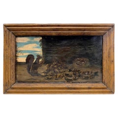 Used French Folk Art Painting of a Squirrel Eating Nuts