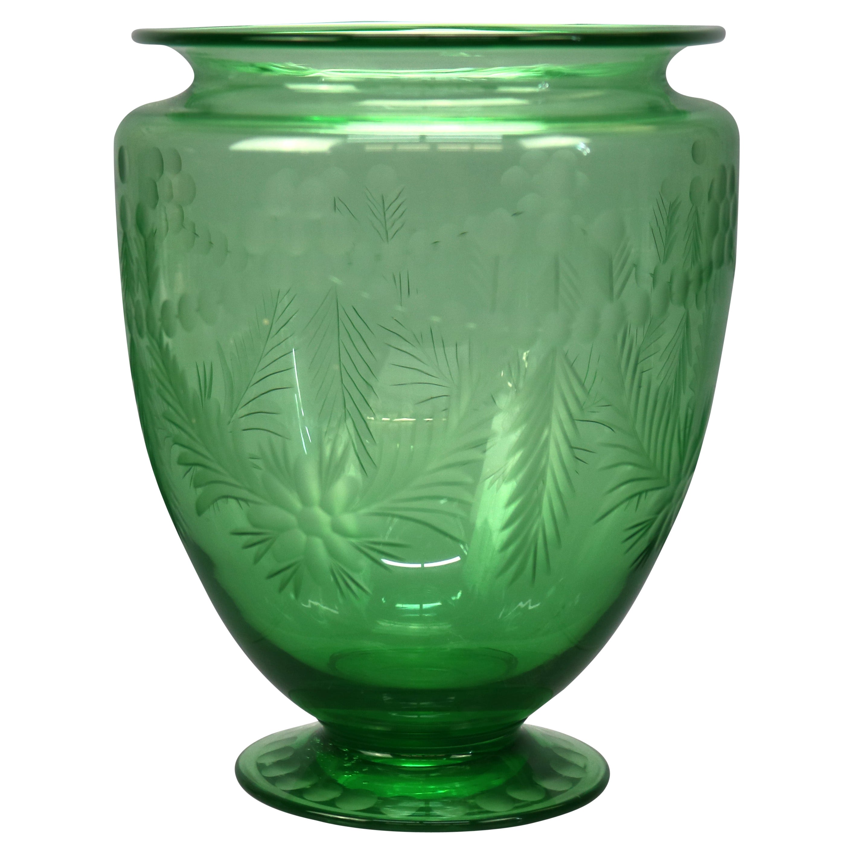 Antique Hawkes or Sinclaire Acid Etched Green Glass Vase, Circa 1930