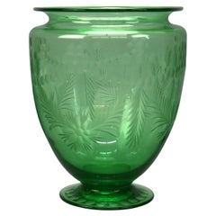 Antique Hawkes or Sinclaire Acid Etched Green Glass Vase, Circa 1930