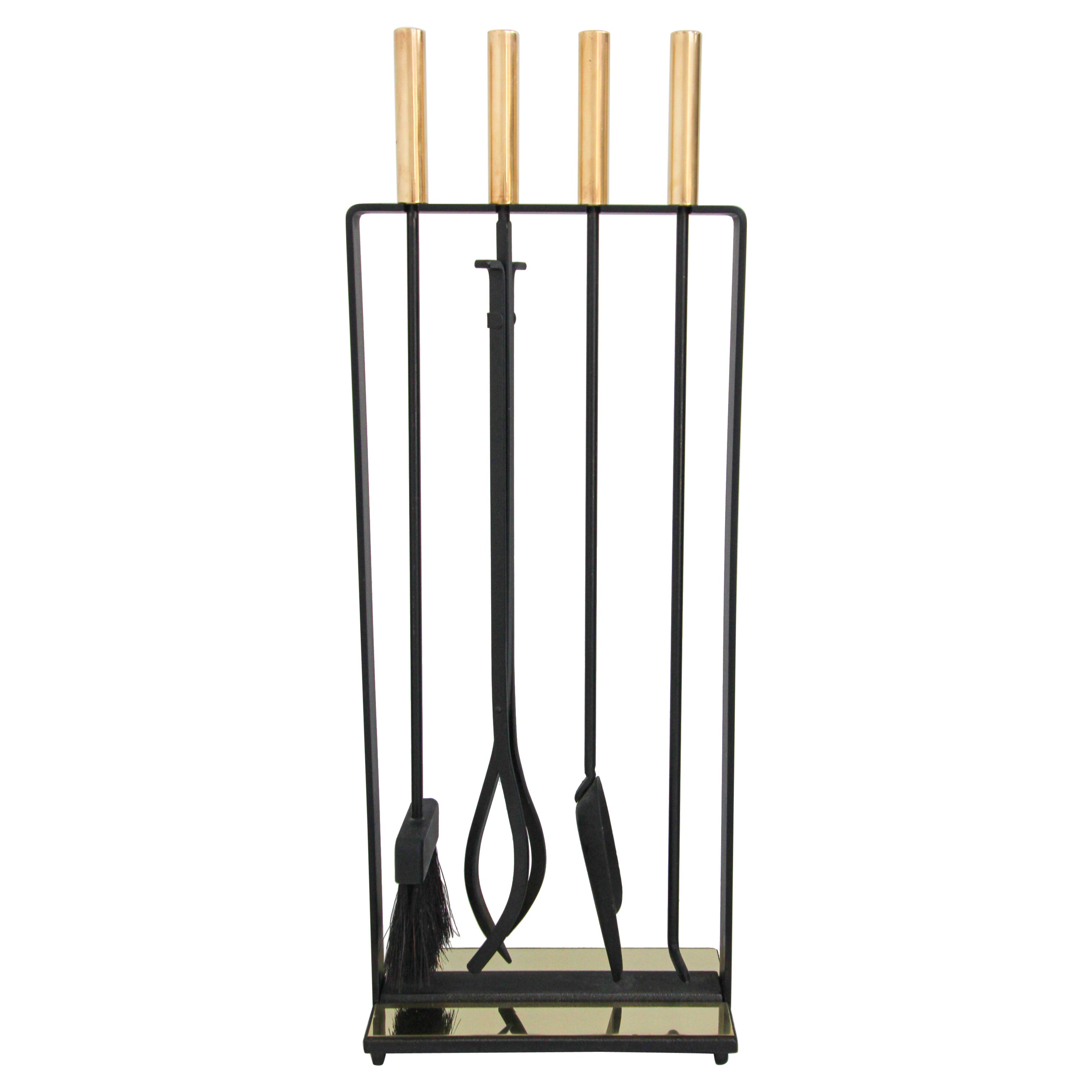Outils à feu modernistes en laiton et noir par Pilgrim 1960's en vente