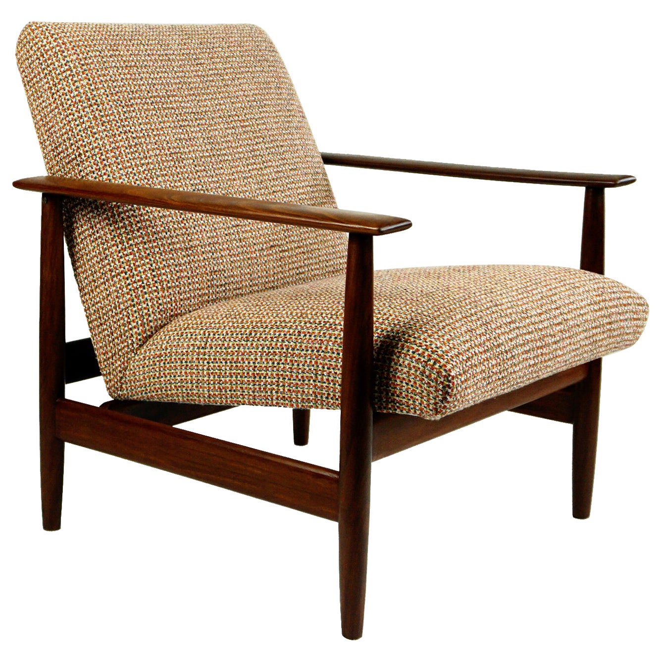 Midcentury Mahogany and New Fabric Lounge Chair by Knoll Antimott, Germany