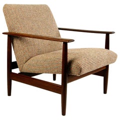 Midcentury Mahogany and New Fabric Lounge Chair by Knoll Antimott, Germany