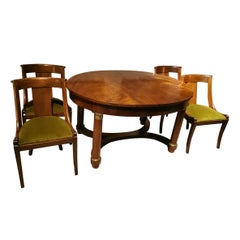 Table à manger extensible de style Frenchempire en ronce d'acajou avec quatre chaises