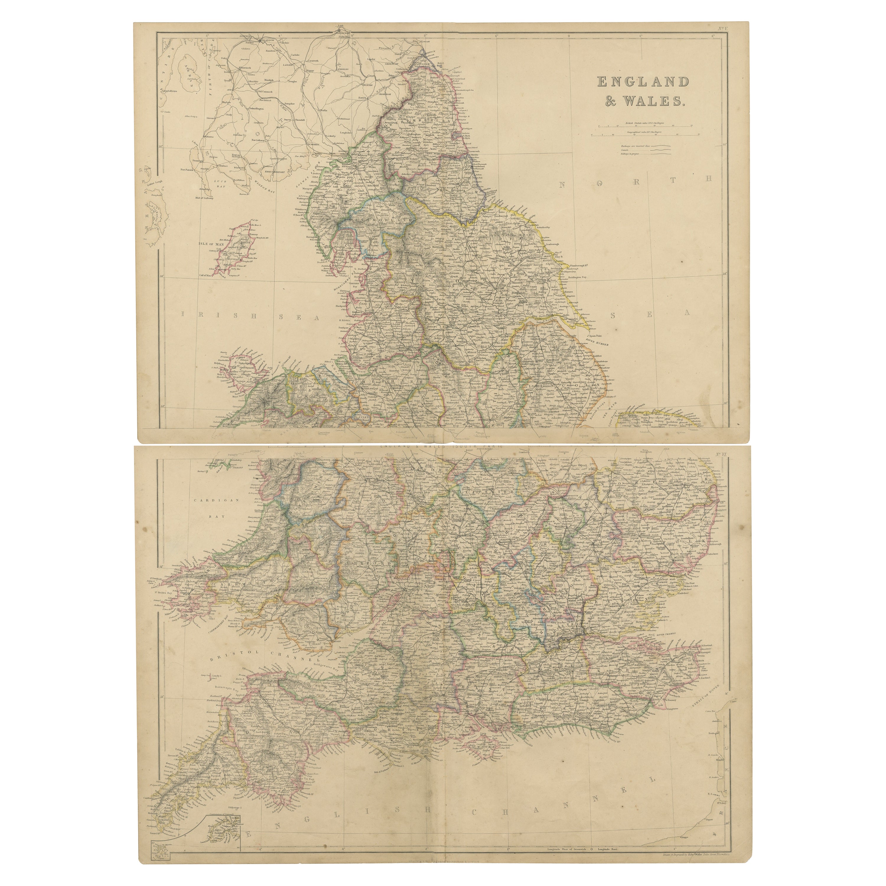 1859 Vintage Maps of England and Wales: Blackie's Imperial Geographic Detail For Sale