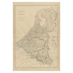 1859 Vintage-Karte von Holland und Belgien: Blackie's Imperial Geographic Insight