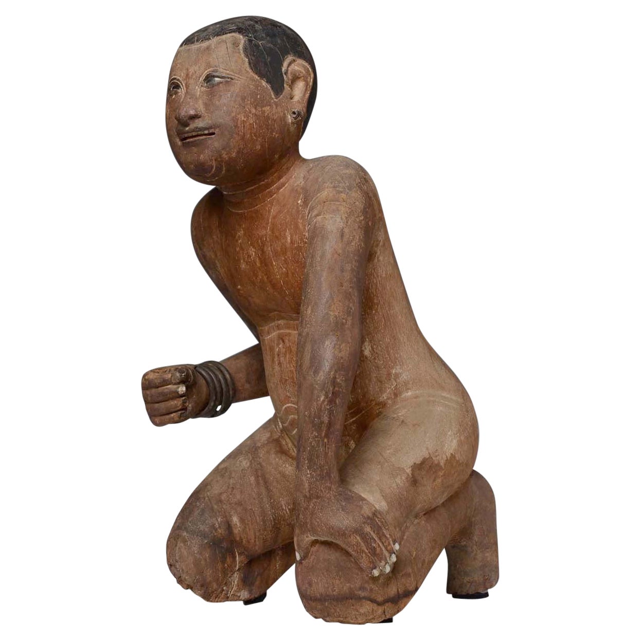 Early 19th Century, Early Mandalay, Antique Burmese Wooden Sitting Figure For Sale