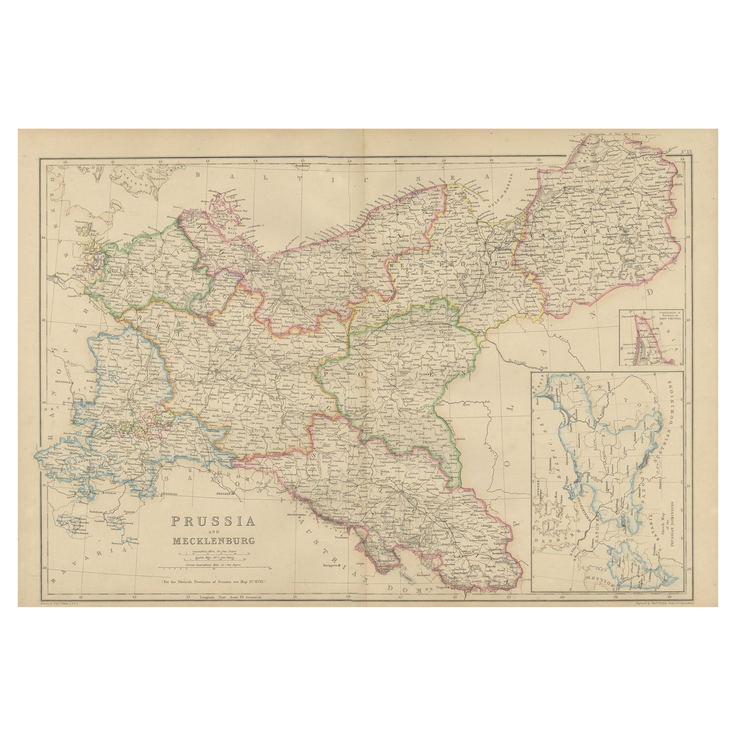 Antique Map of Prussia and Mecklenburg by W. G. Blackie, 1859 For Sale