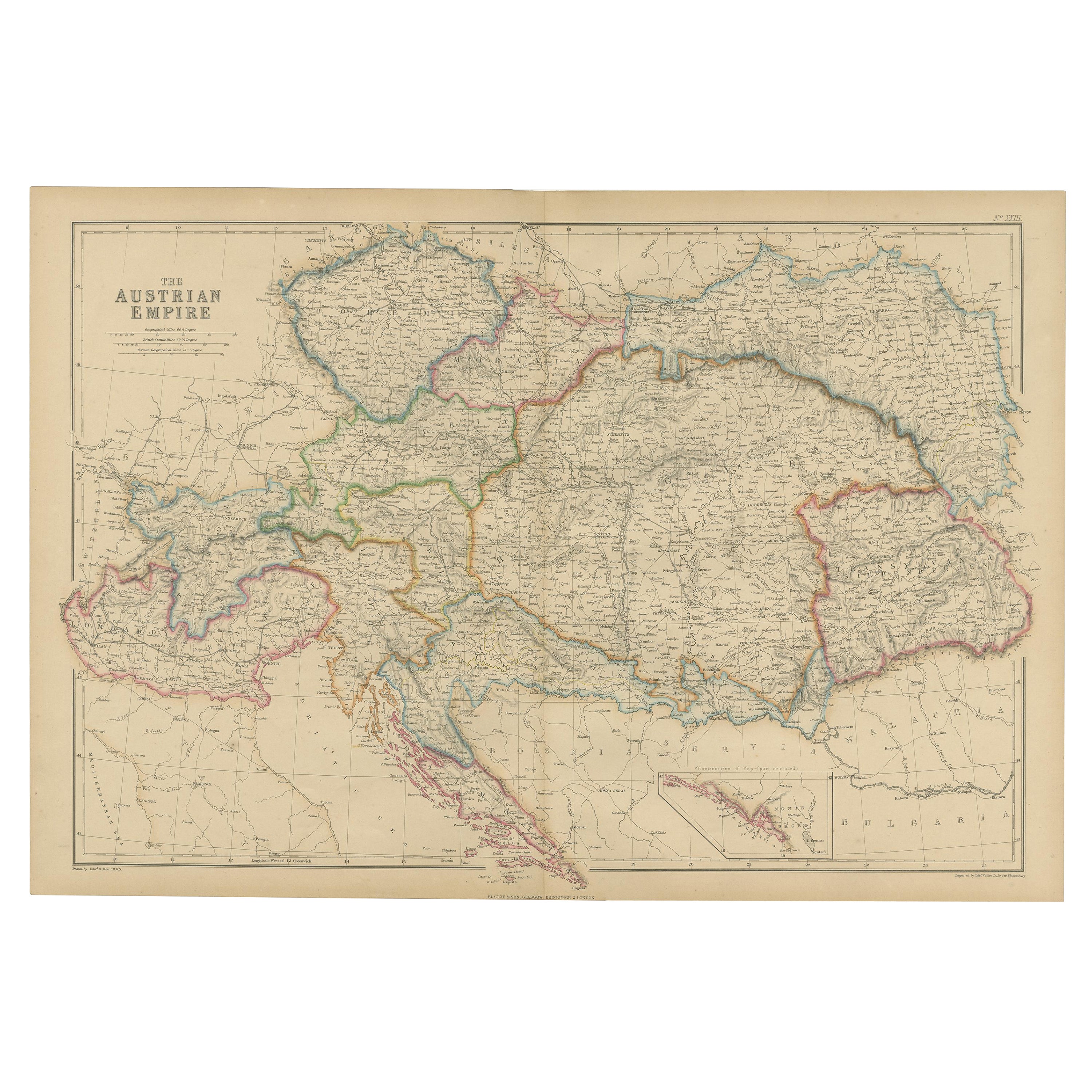 Antique Map of the Austrian Empire by W. G. Blackie, 1859 For Sale