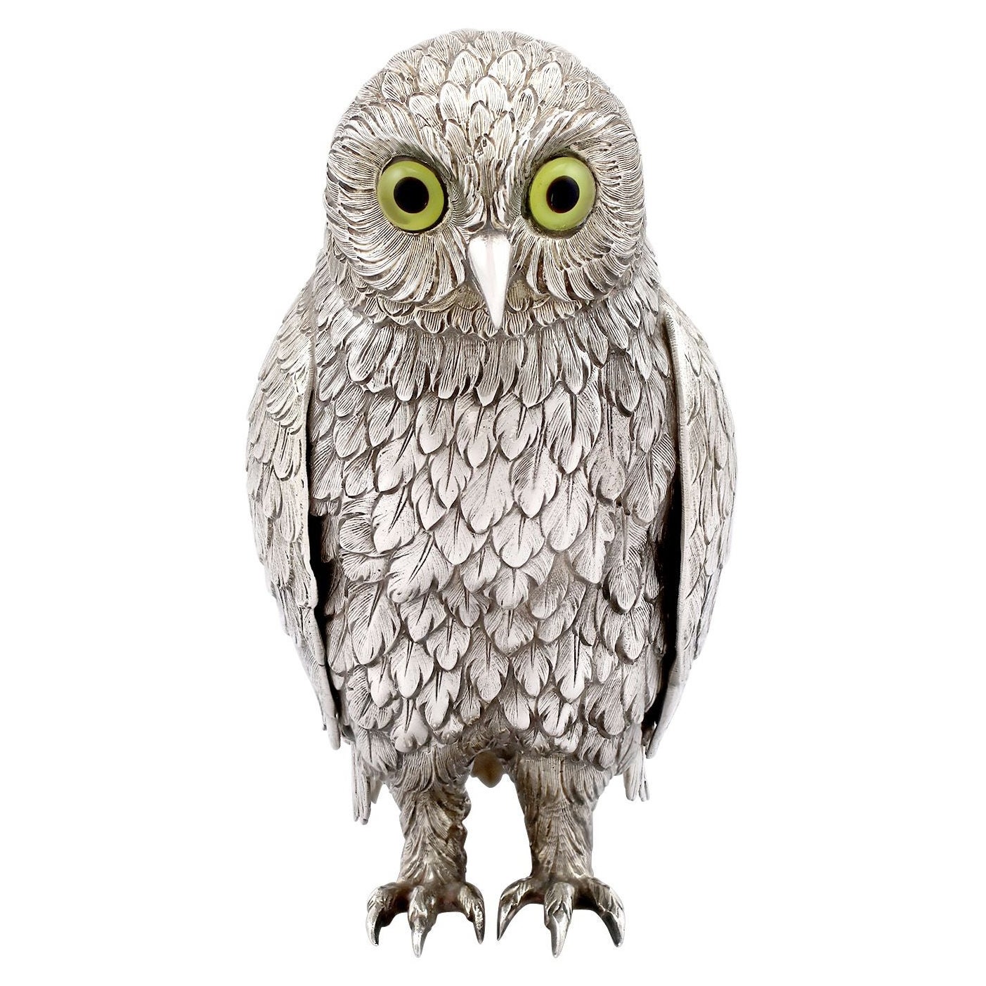 Antique German Sterling Silver Table Owl, circa 1910