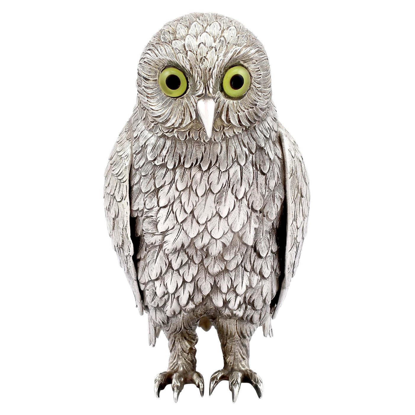 Antique German Sterling Silver Table Owl For Sale