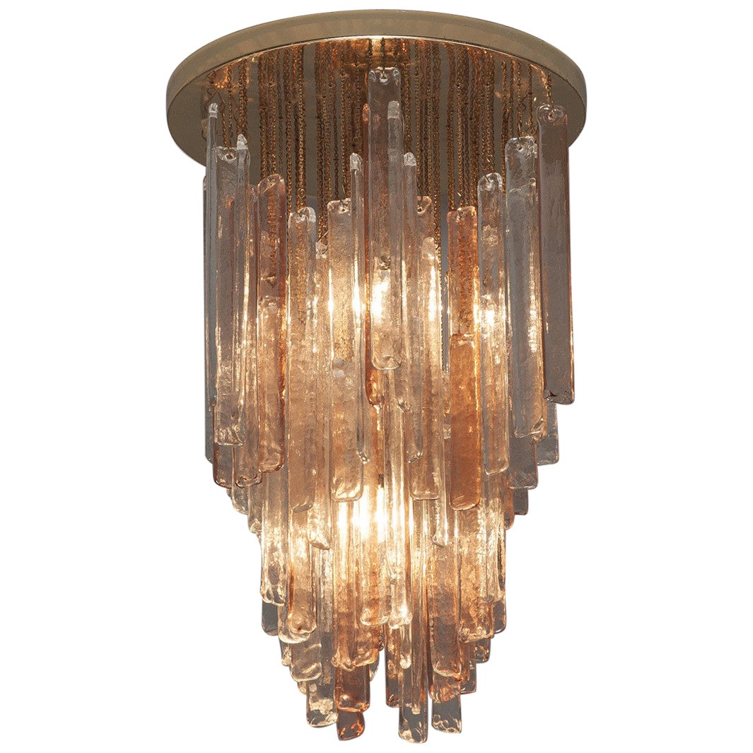 Italian Murano Chandelier with Brass and Glass Elements