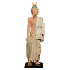 Early 20th Century, Antique Burmese Wooden Standing Old Man