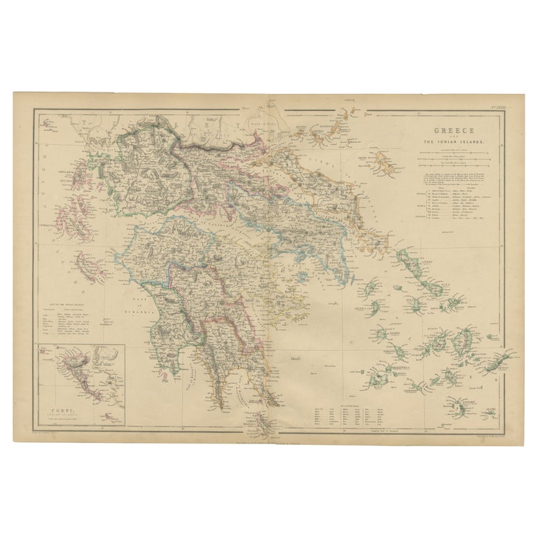 Antique Map of Greece by W. G. Blackie, 1859 For Sale