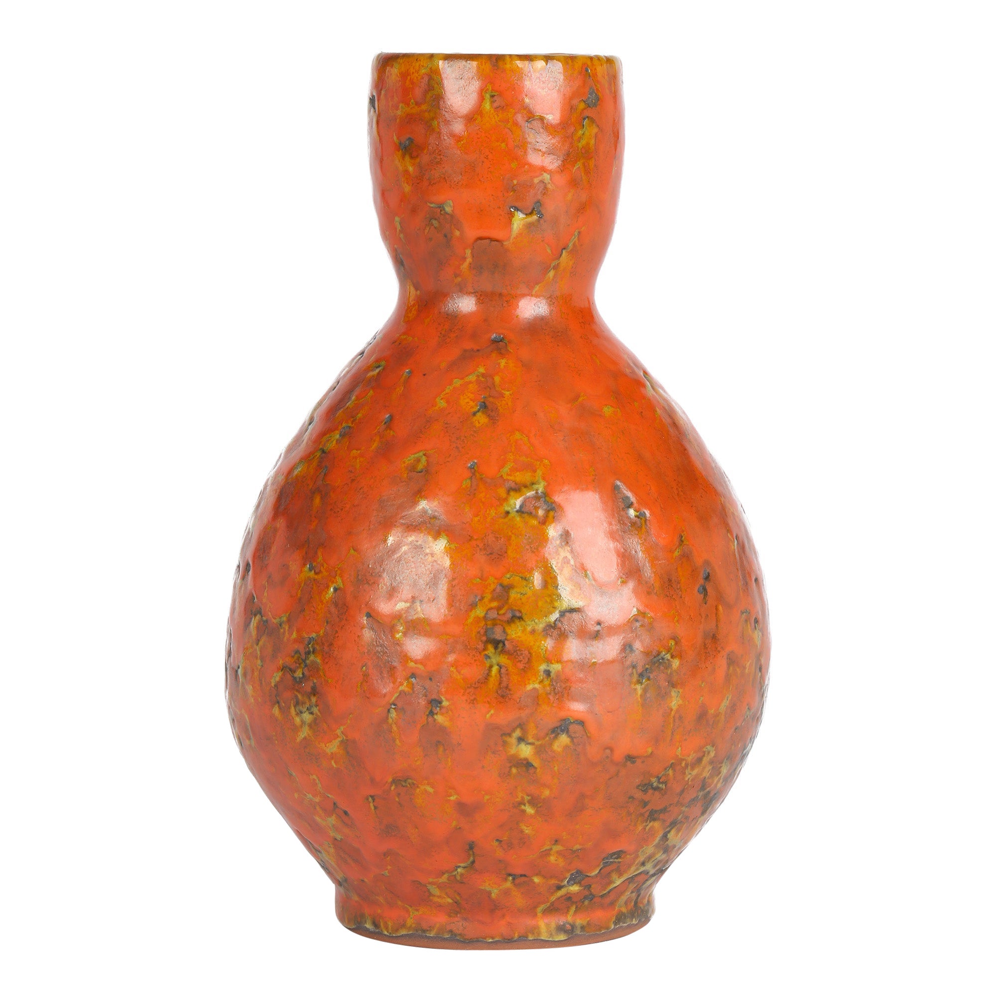 Continental, Possibly German, Mid-Century Orange Textured Art Pottery Vase For Sale