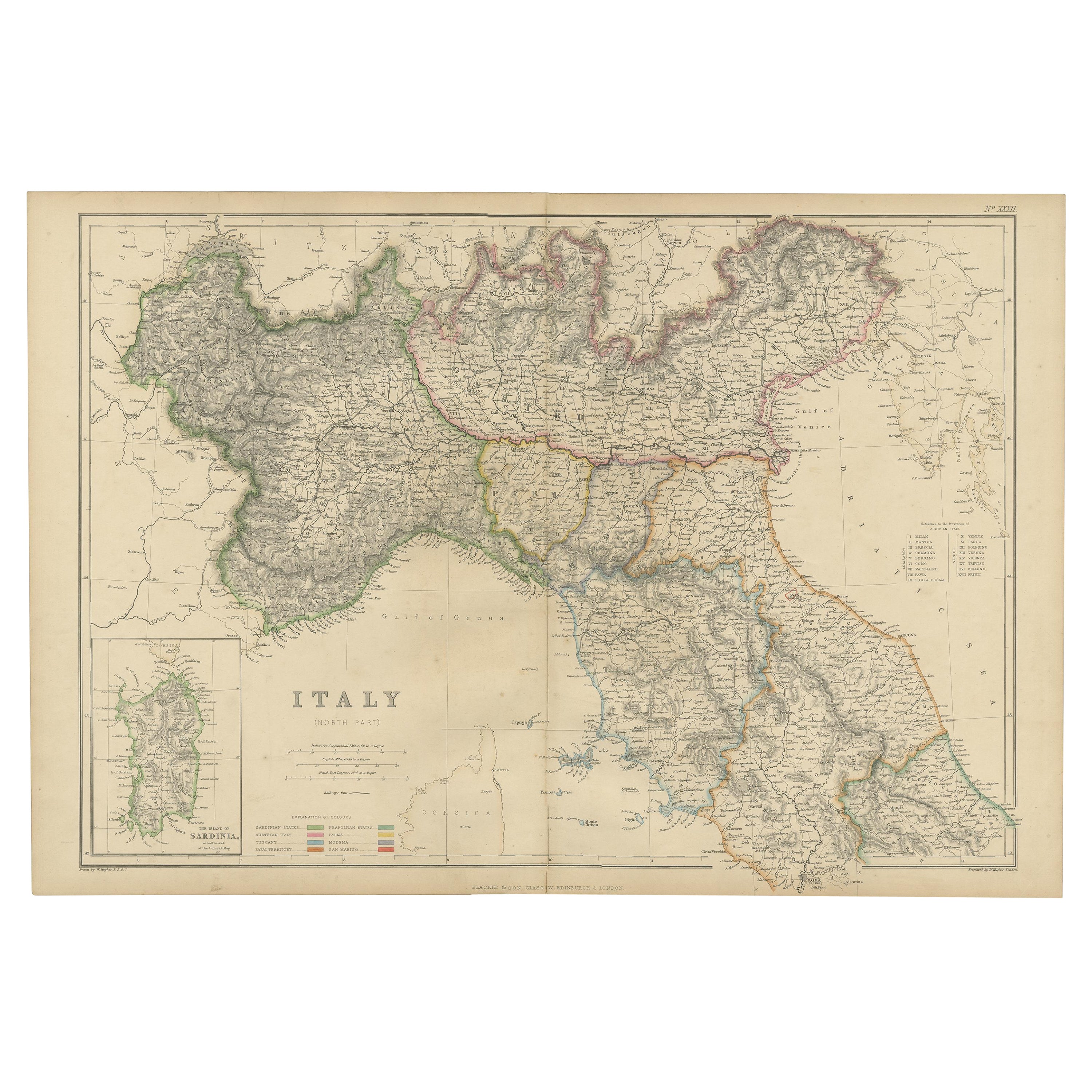 Carte ancienne d'Italie, partie nord, par W. G. Blackie, 1859