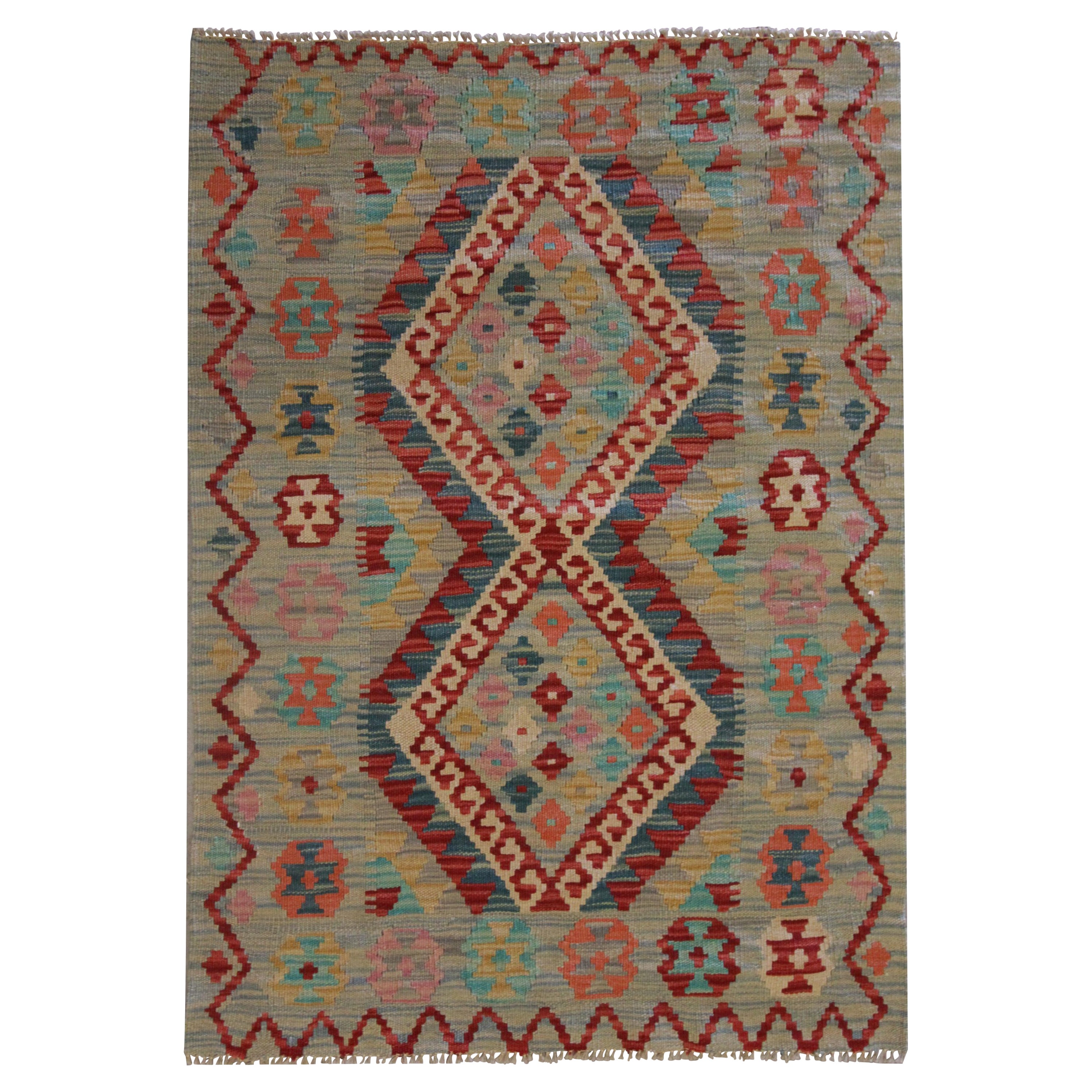 Modern Kilim Rug Wool Carpet Geometric Area Kilim Handmade Floor Rug