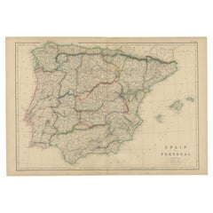 Antique Map of Spain and Portugal by W. G. Blackie, 1859