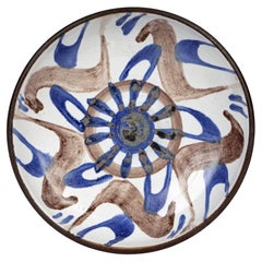 Piatto basso con decorazioni astratte di Barbara Davidson Scottish Studio Pottery