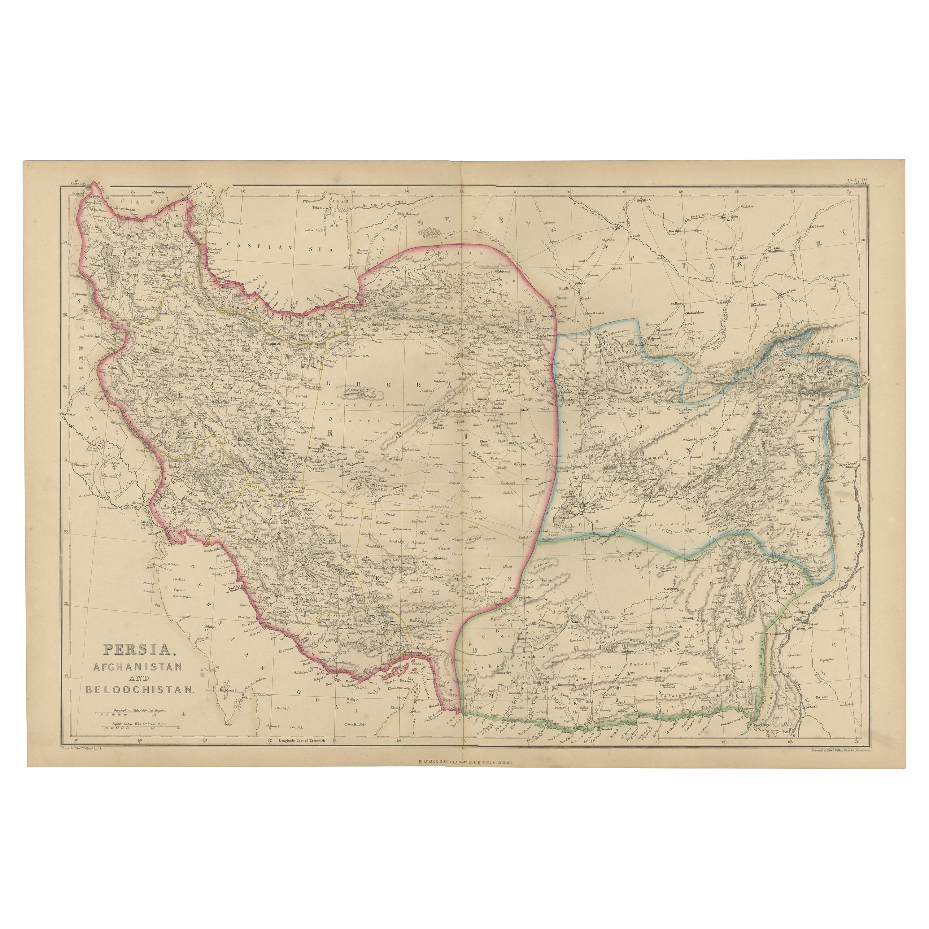 Antique Map of Persia, Afghanistan and Balochistan, 1859