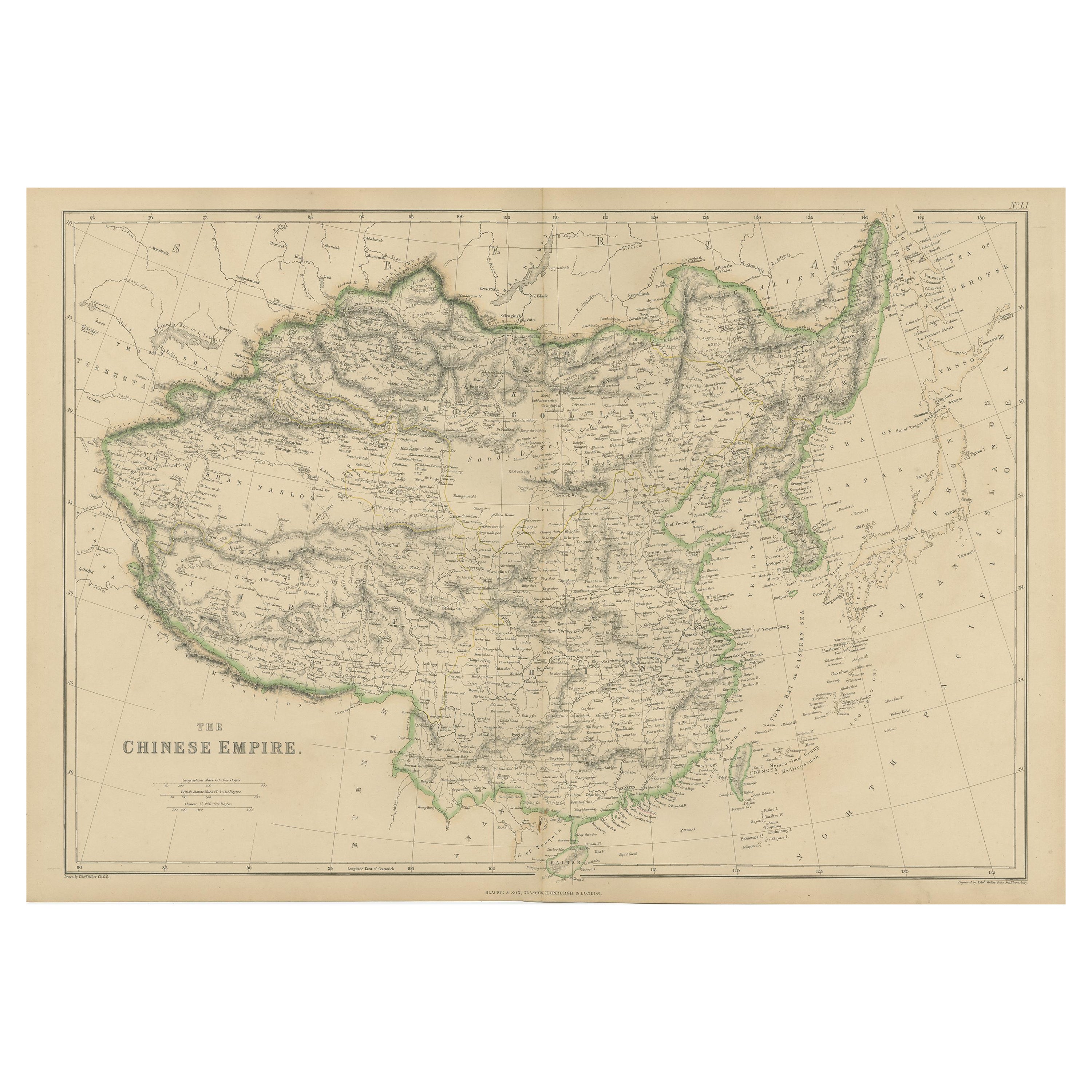 Antique Map of the Chinese Empire by W. G. Blackie, 1859 For Sale