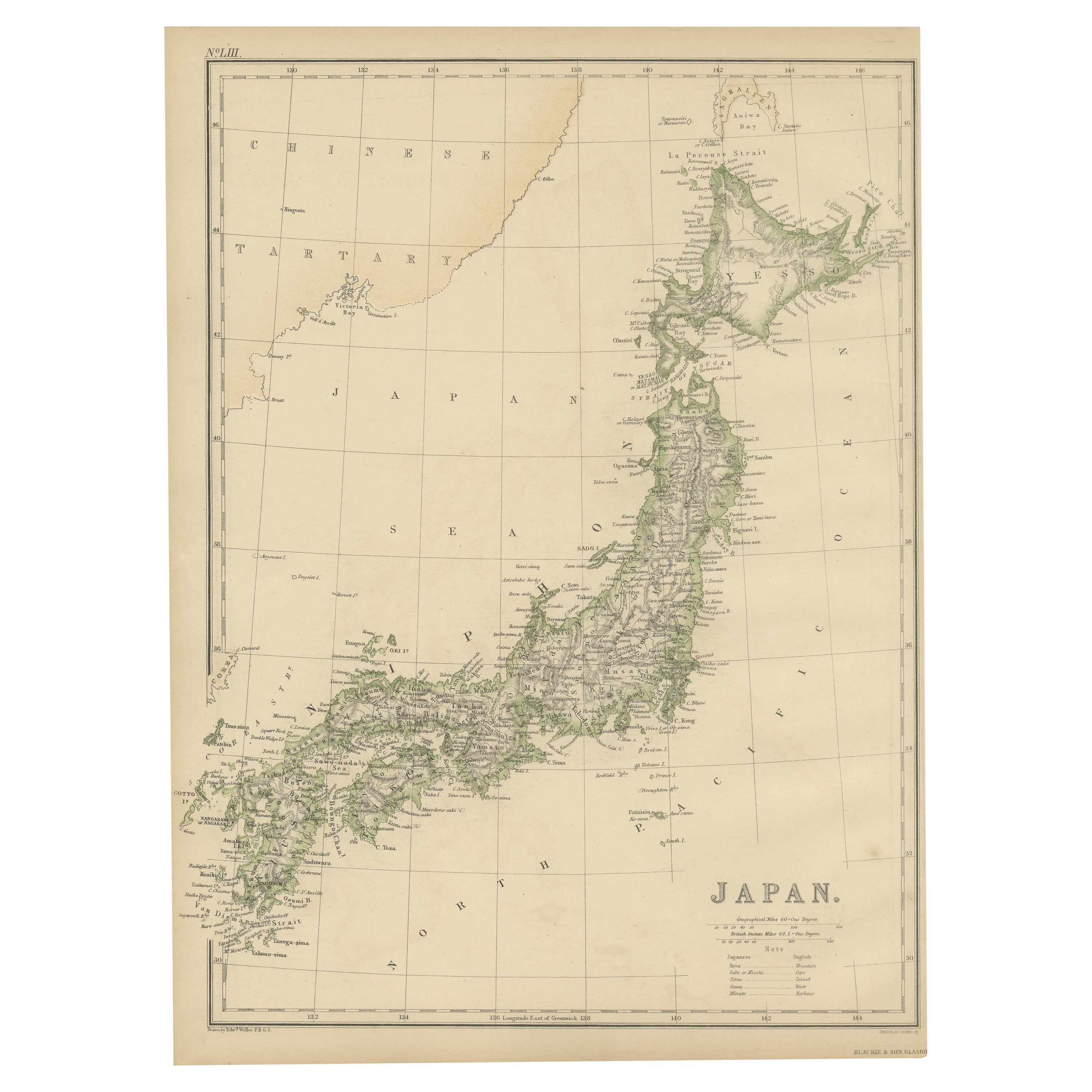 Antique Map of Japan by W. G. Blackie, 1859 For Sale
