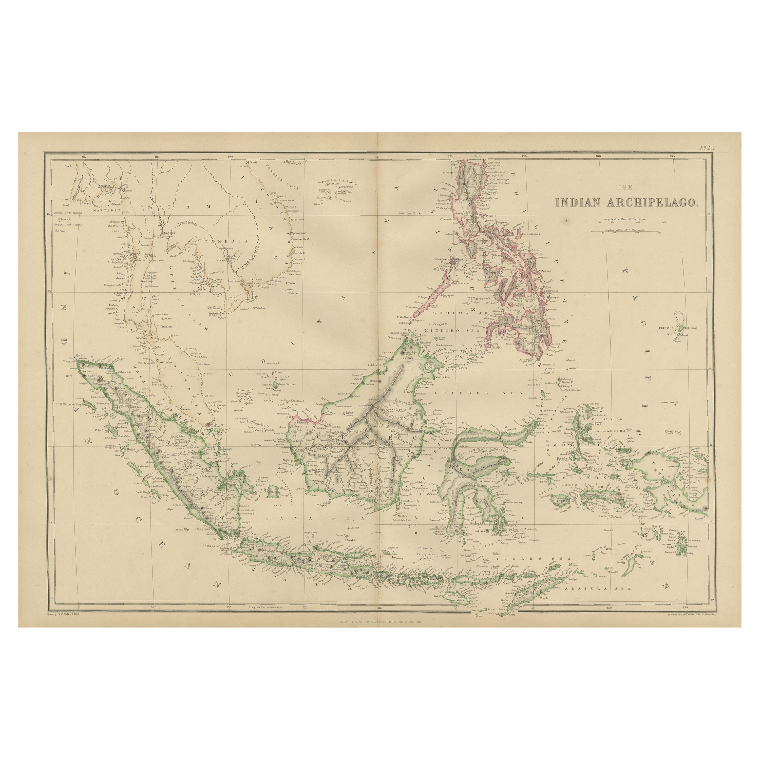 Carte ancienne des Antiquités des Indes orientales par W. G. Blackie, 1859