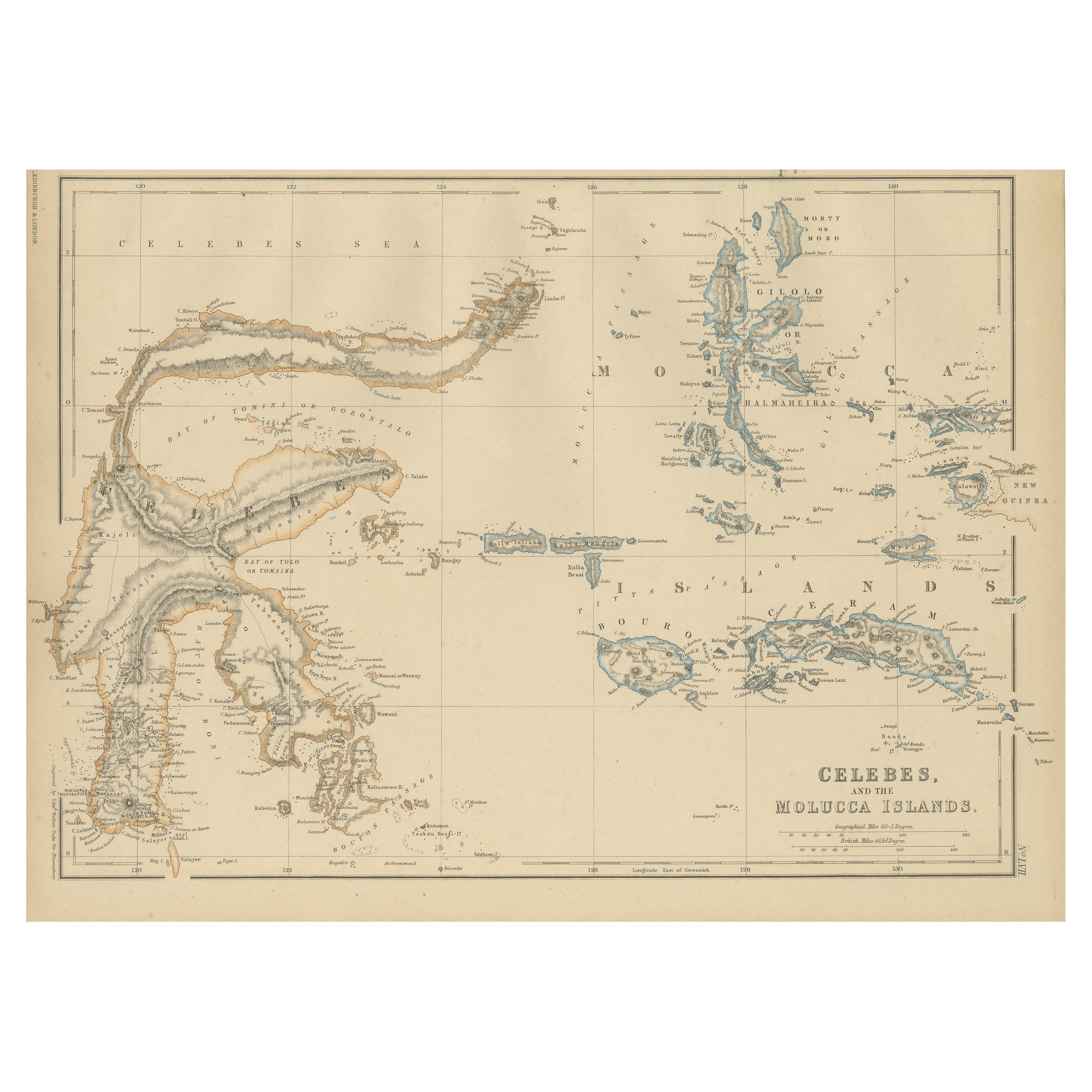 Antique Map of Celebes and the Maluku Islands by W. G. Blackie, 1859 For Sale