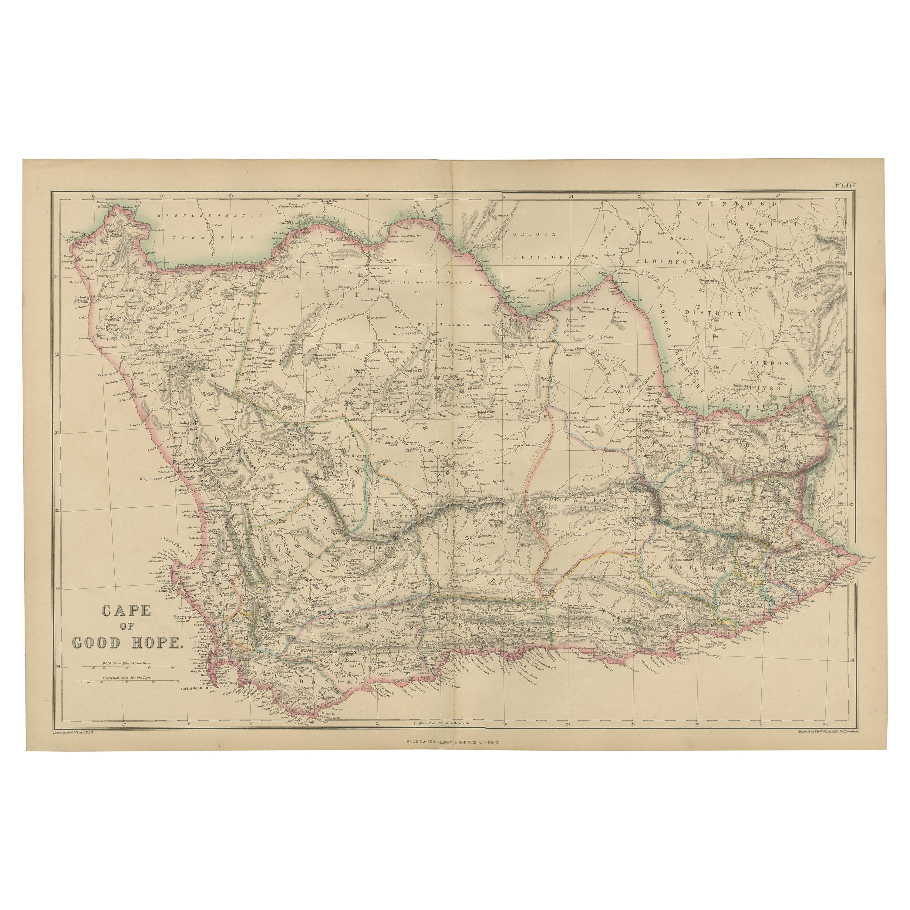Antike Karte des Kapes der guten Hoffnung von W. G. Blackie, 1859