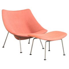 Pierre Paulin Big Oyster Lounge Chair with Ottoman in Salmon Wool for Artifort