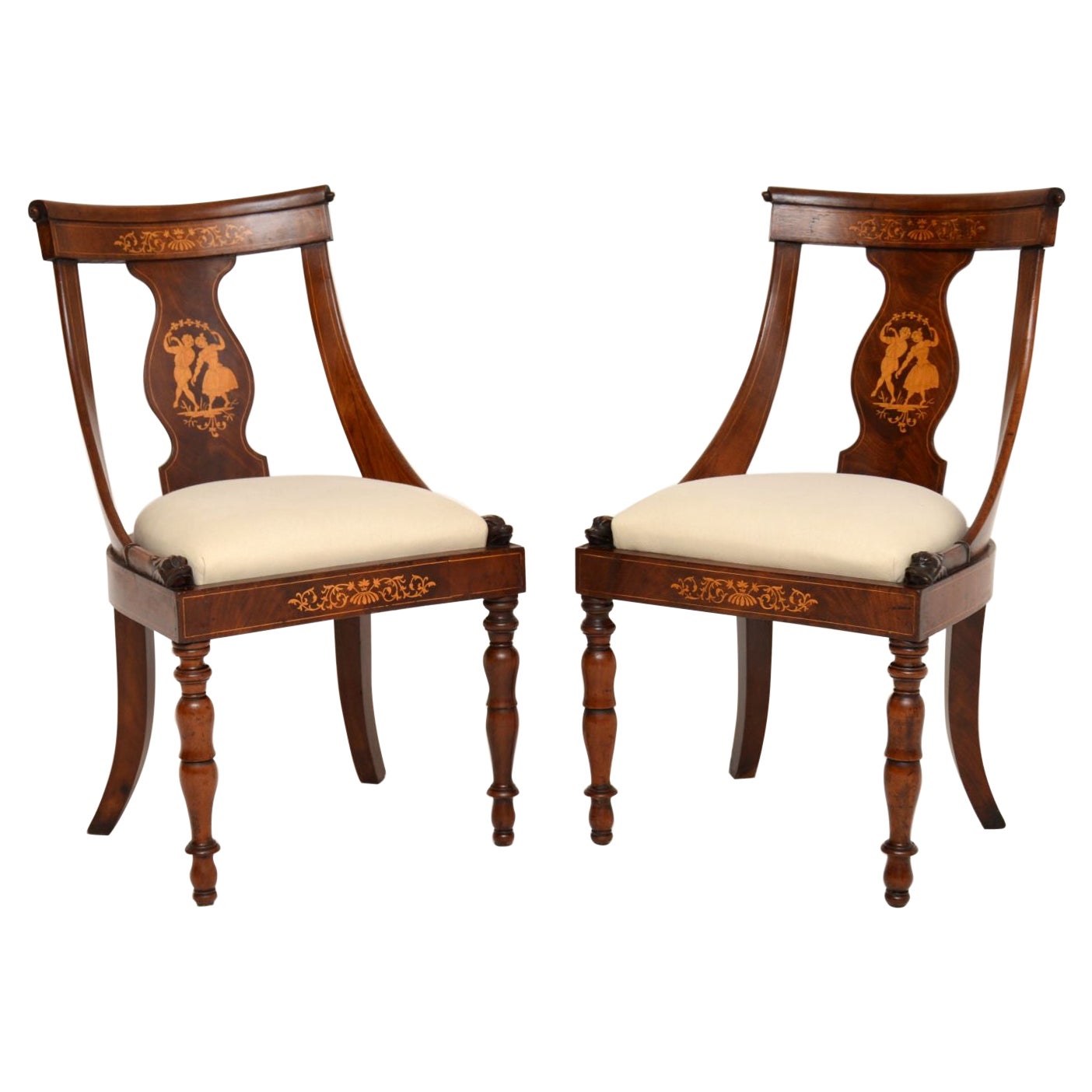 Pair of Antique Inlaid Neo Classical Side Chairs