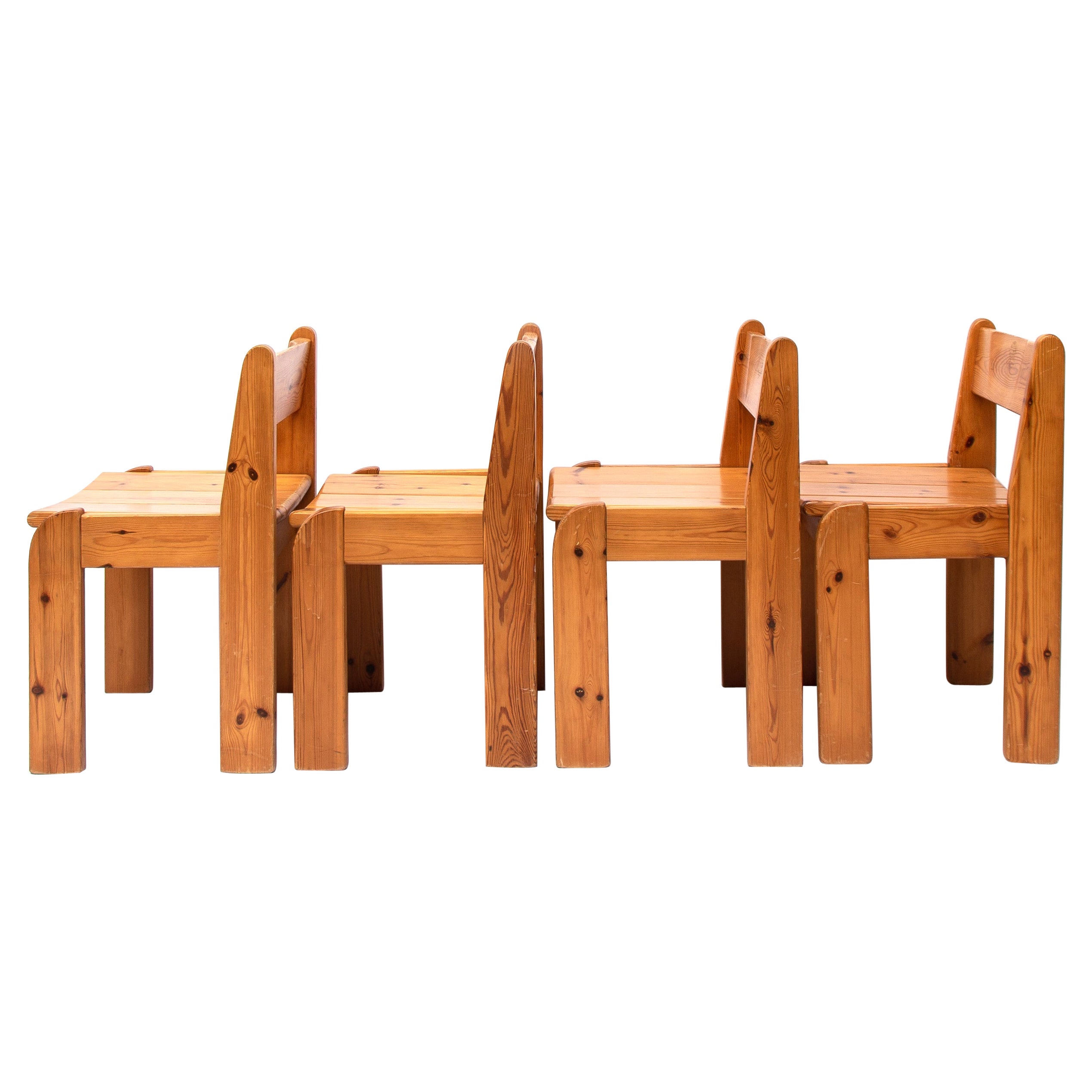 Heavy Duty Solid Pine Country Dining Chairs with Cushions, C 1970s, a Set For Sale at 1stDibs