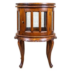 Cylindrical Prewar Oak Side Table/Liquor Cabinet with Tray
