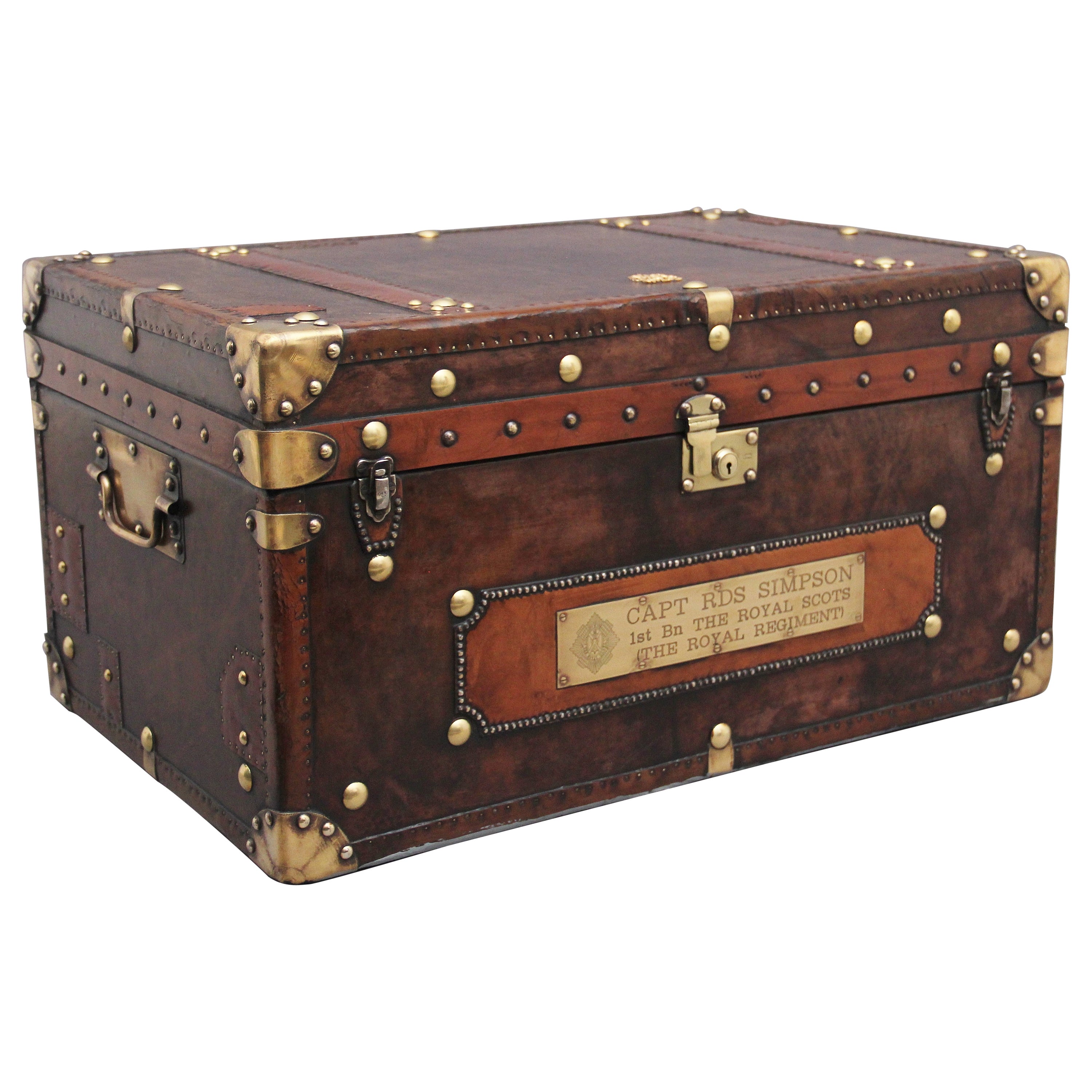 Early 20th Century Leather Bound Ex Army Trunk