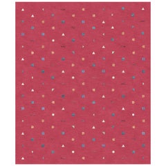 Tapis Rouge Stick Rosso, Red Scandinavian Bright Hand-Knotted Wool Silk Rug