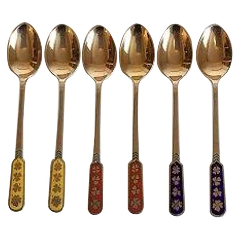 ELA Denmark Set of 6 Pcs, Mocca Spoons in Gilted Sterling Silver with Emanel