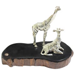 Patrick Mavros an Impressive Pair of Sterling Silver Giraffe Figurines
