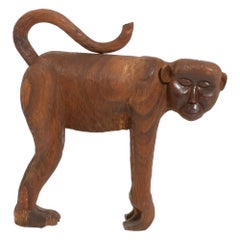 Antique Large Mid-Century Thai Wooden Monkey