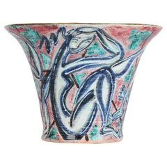 douard Cazaux Art Deco Nackte bemalte Keramikvase