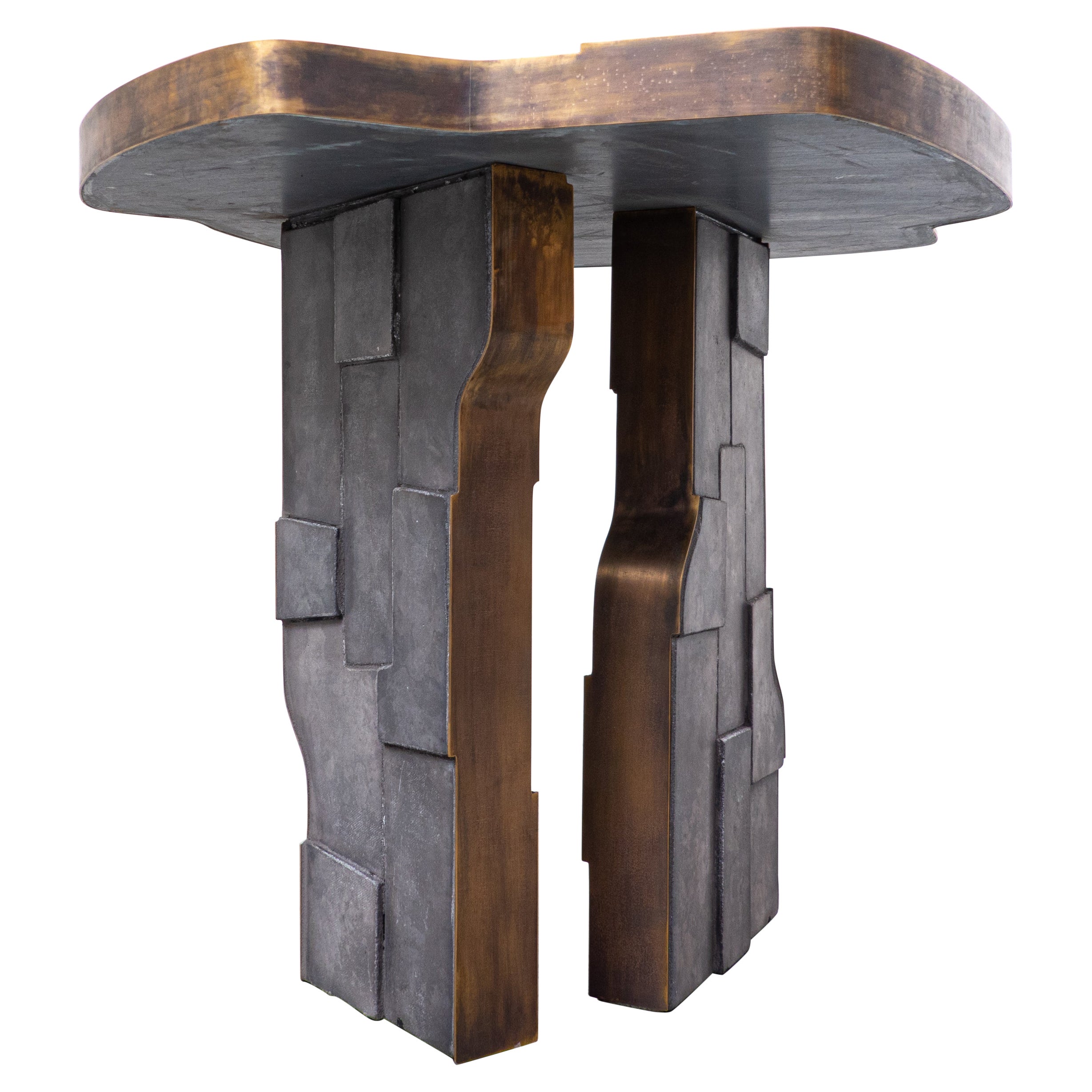 Italian Contemporary Brass and Ceramic Side Table  For Sale