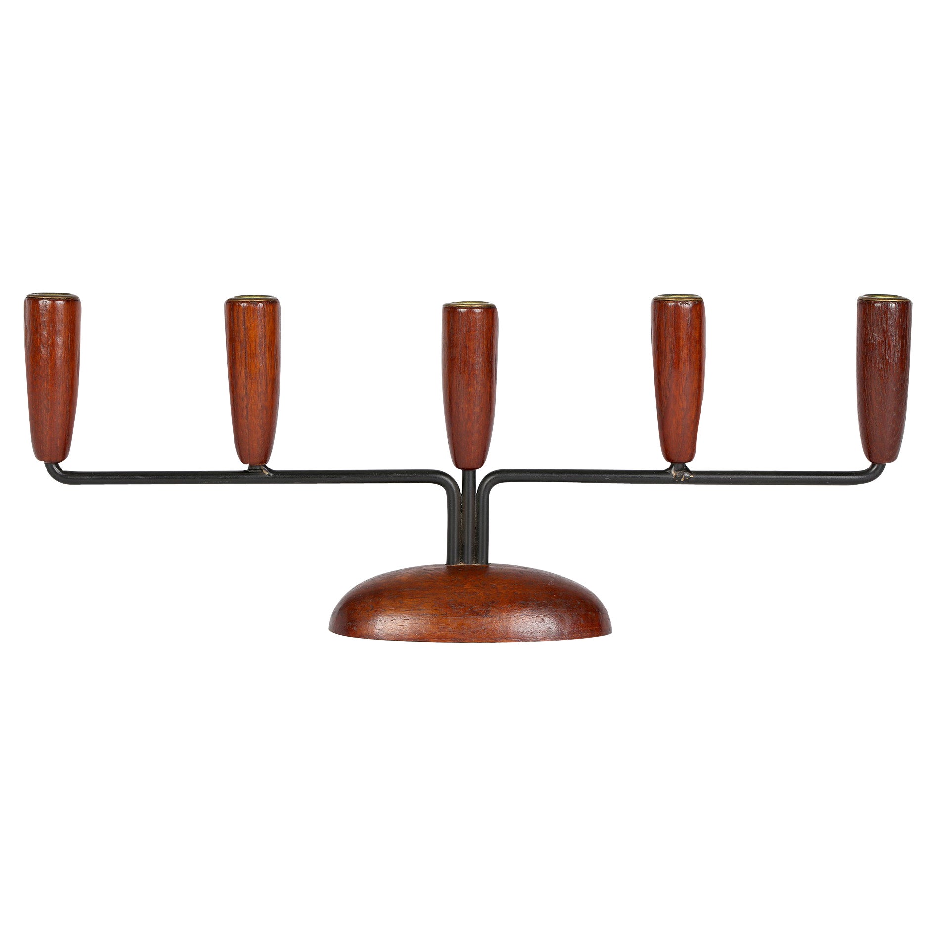 Danish Stylish Mid-Century Five Sconce Metal Wood Candlestick For Sale