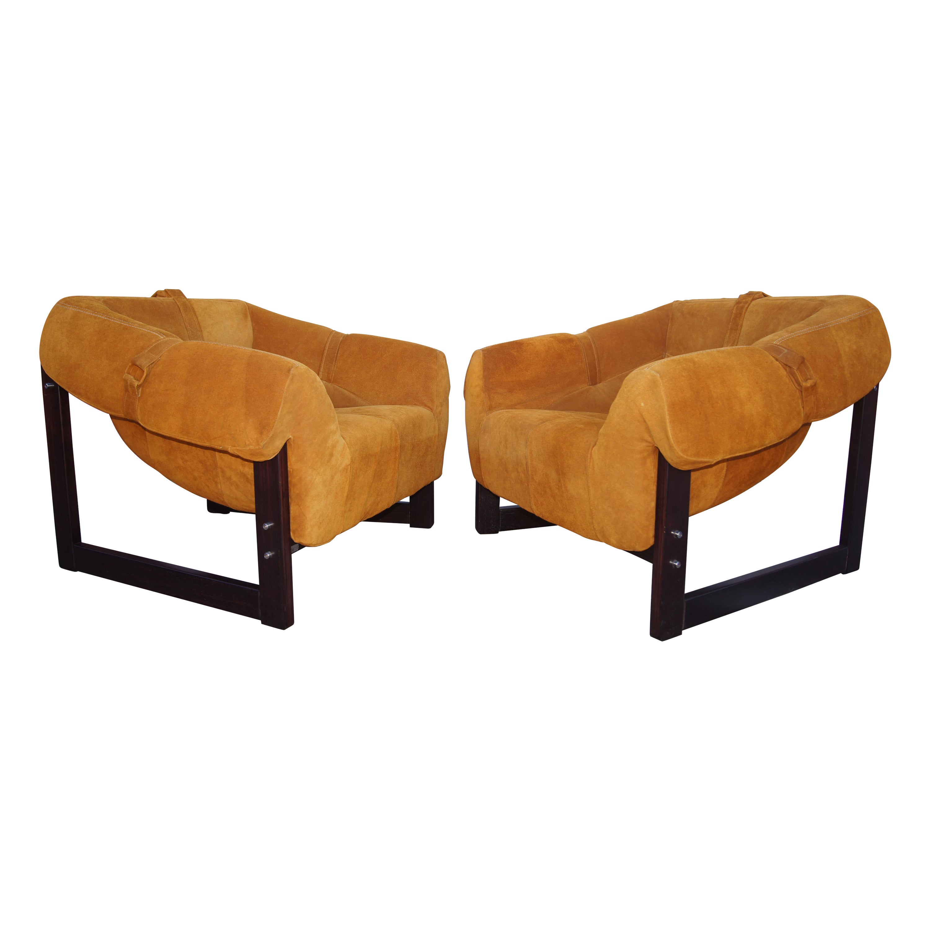 Pair of Rosewood and Suede MP-091 Lounge Chairs by Percival Lafer