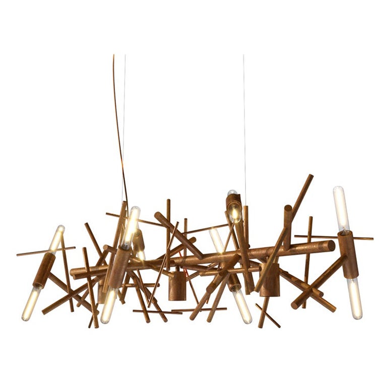 Modern Pendant in a Brass Burnished Finish, Linea Collection '110 - 120 voltage'
